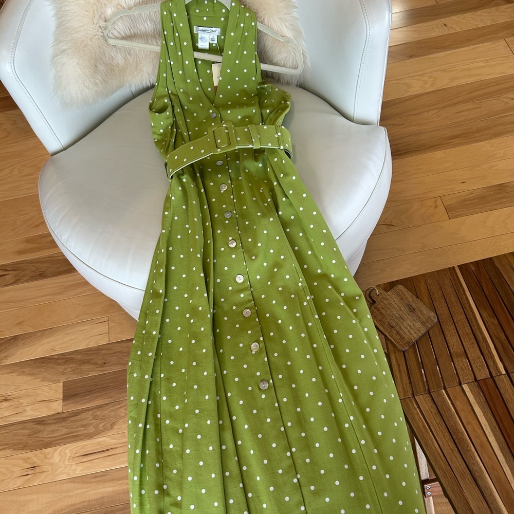 Coldwater Creek Lime Green Polka Dot Dress - Picture 2 of 10